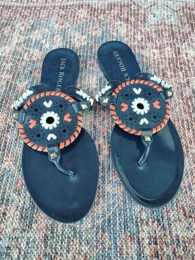Jack Rogers Navy Sandals with Red & White Accents
